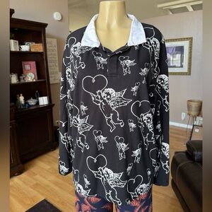 Urban Outfitters black & white angel & heart print blouse-size M